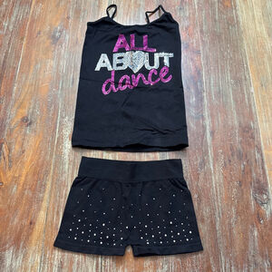 Kurve Dance Outfit One Size Black Pink Sequin “All About Dance” Rhinestones